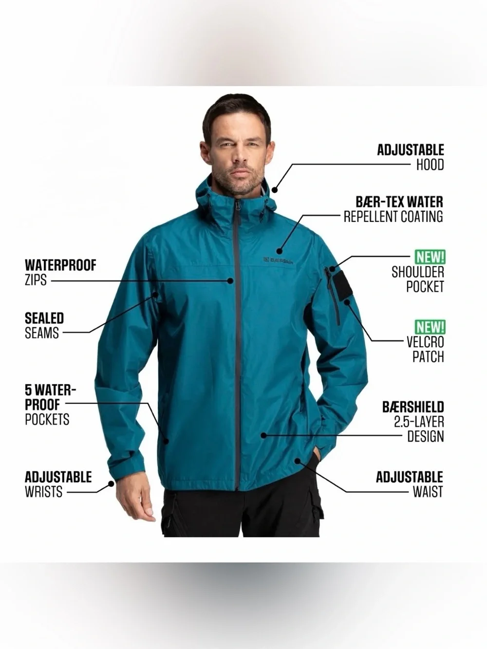 BYLT Basics Men's Black Hooded Rain Jacket